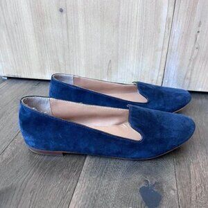 J. Crew Blue Suede Ballet Flats Size 8.5 Rounded Toe Slip-On Classic Shoes